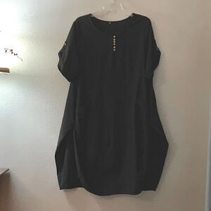 BOHO dress linen/cotton blend pullover button detail pockets relax fit women M